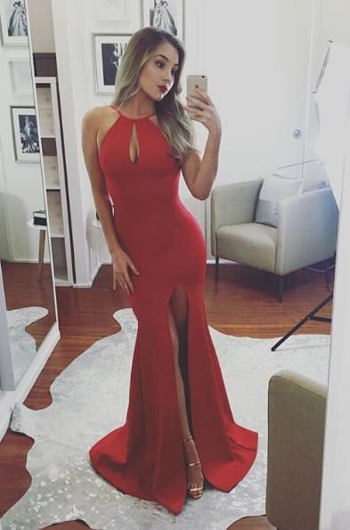 red formal dress with slit