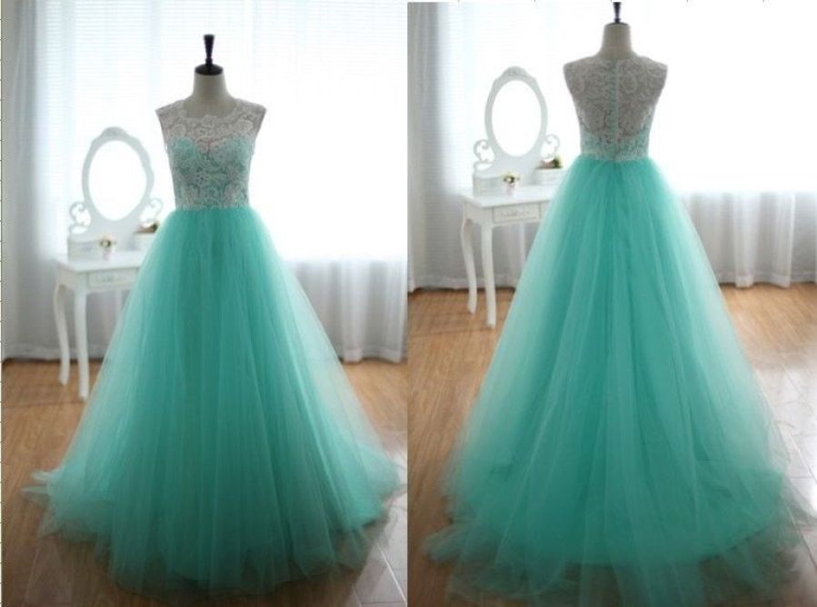 Baby Blue Lace Bridesmaid Bress Lace&tulle Wedding Bridal Dress A Line
