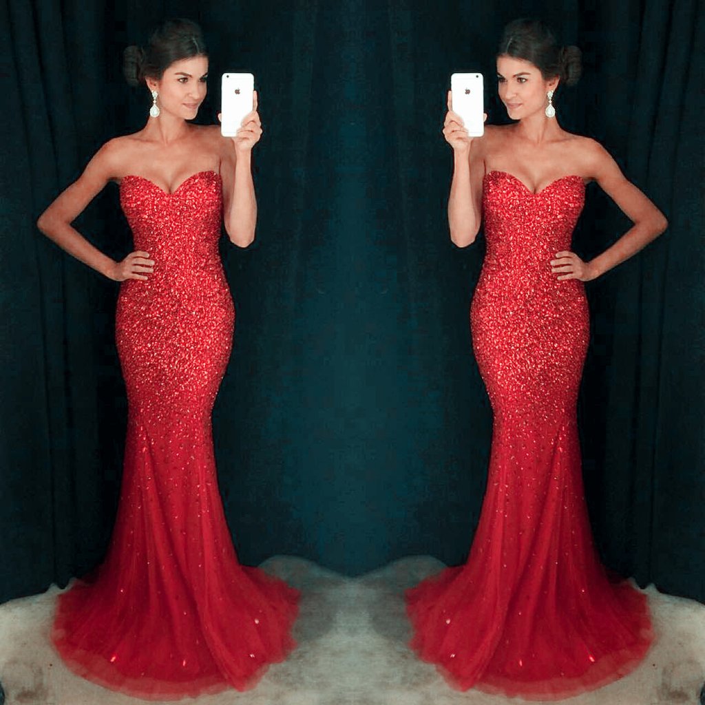 red sweetheart mermaid dress